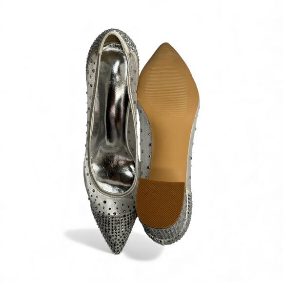 Silver Rhinestone Mesh Heels Women’s Block Wedding Shoes EU 38 / US 7.5 - Picture 8 of 14